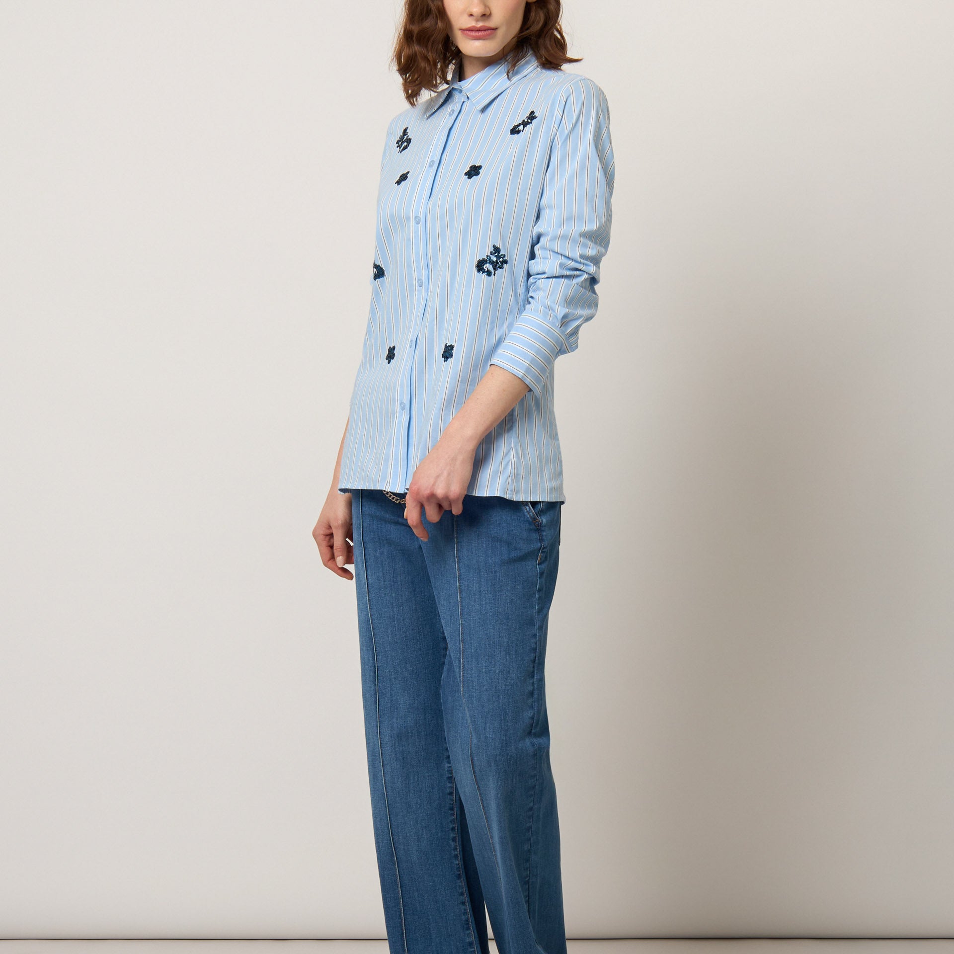 Camicia rigata con paillettes