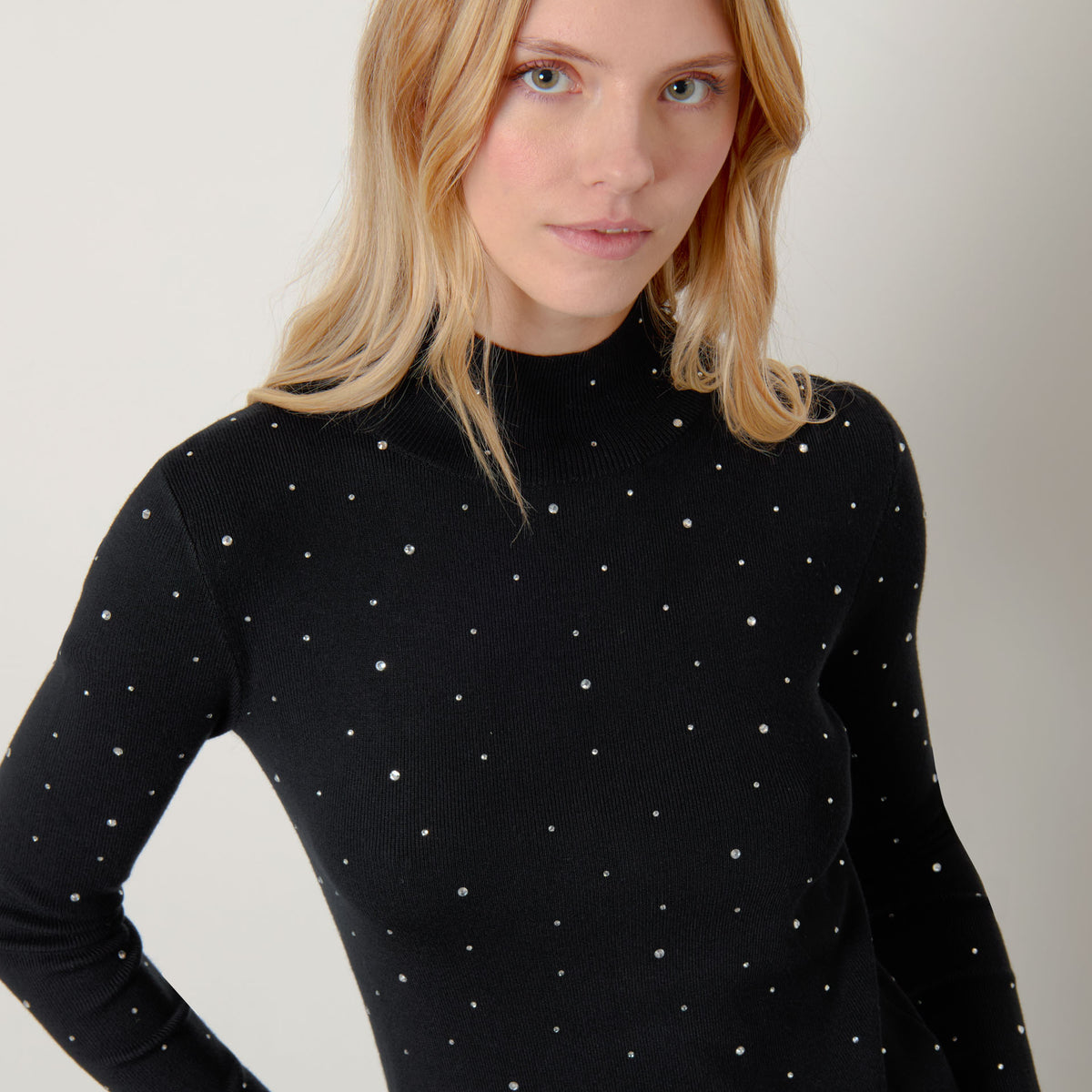 Miniabito Donna Dolcevita Con Strass – Maxipull Lupetto Collo Alto JM5668