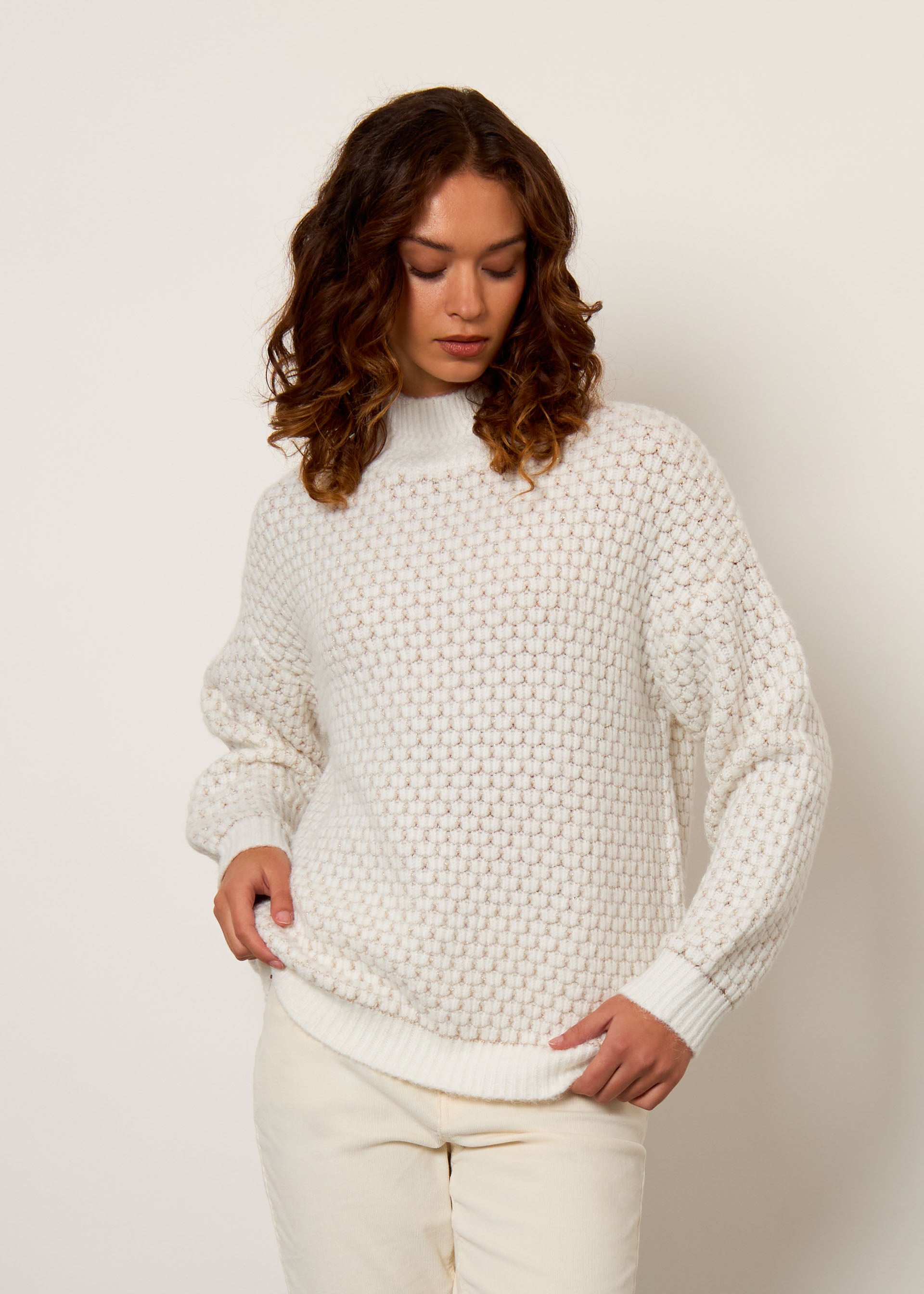 Lupetto lavorato in misto lana