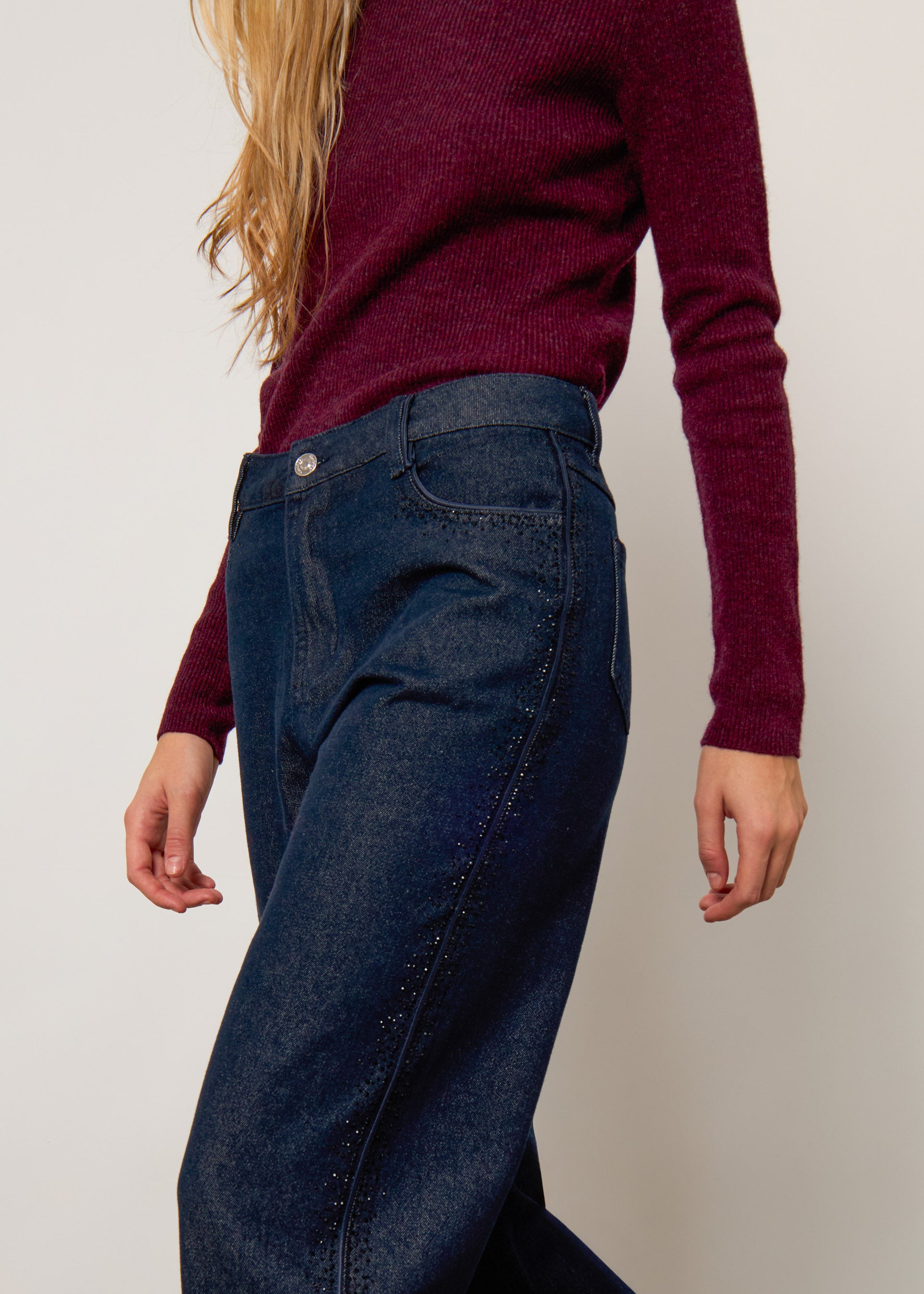 Jeans wide leg con strass