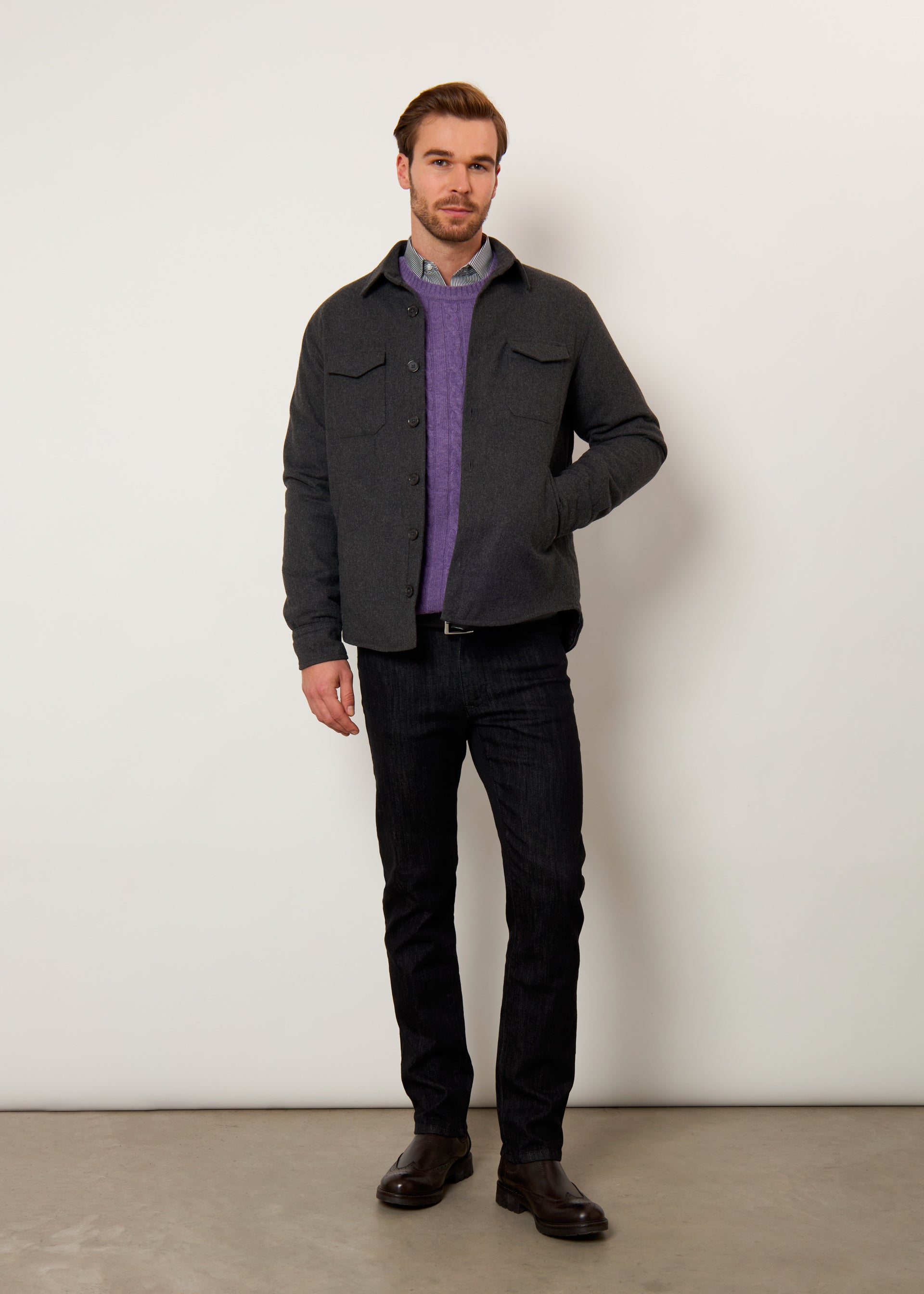 Giacca camicia in misto lana