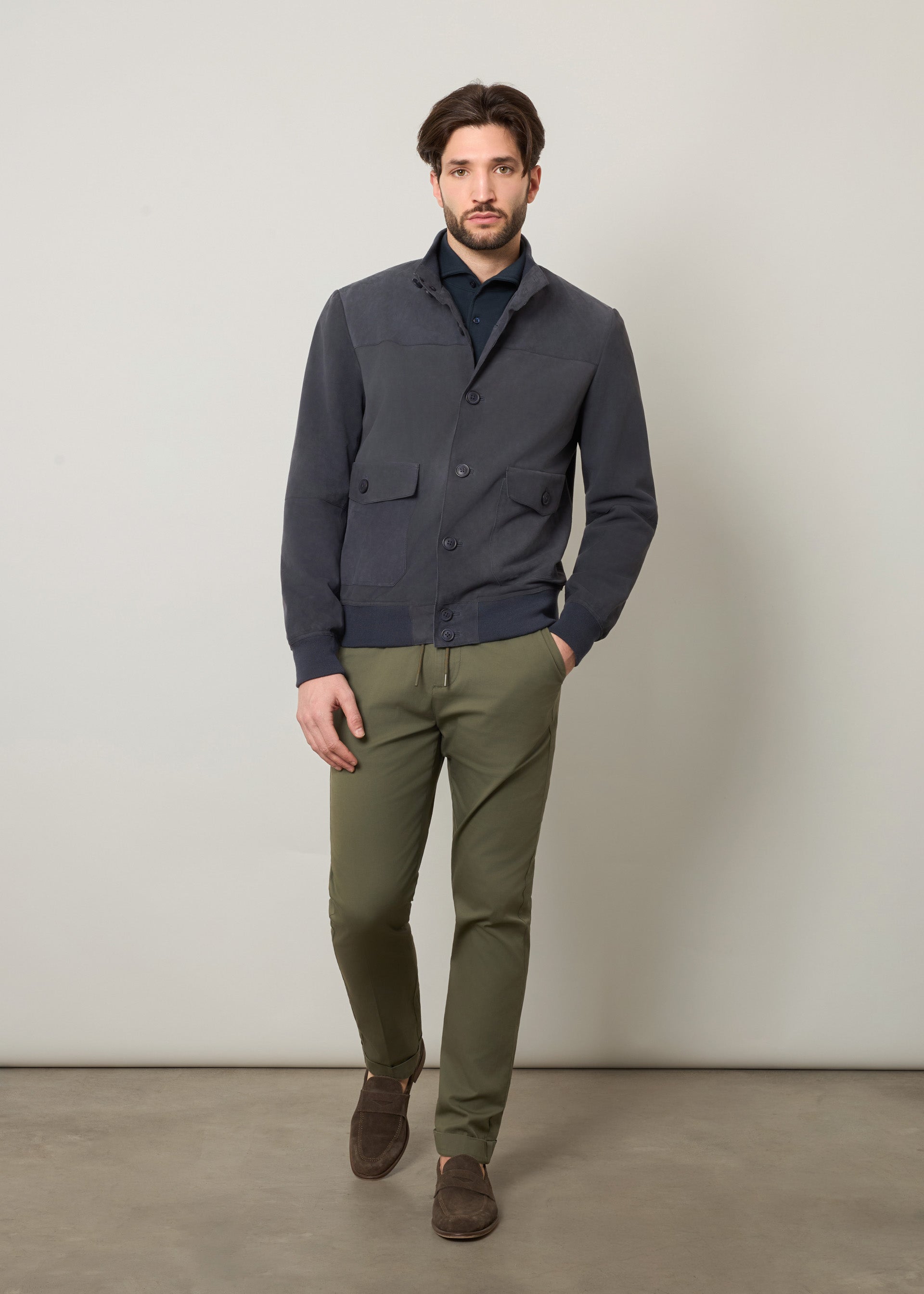 Bomber in vera pelle scamosciata