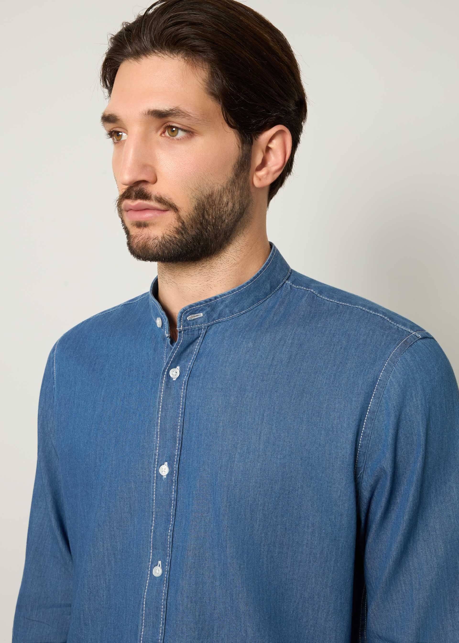 Camicia in denim collo coreana