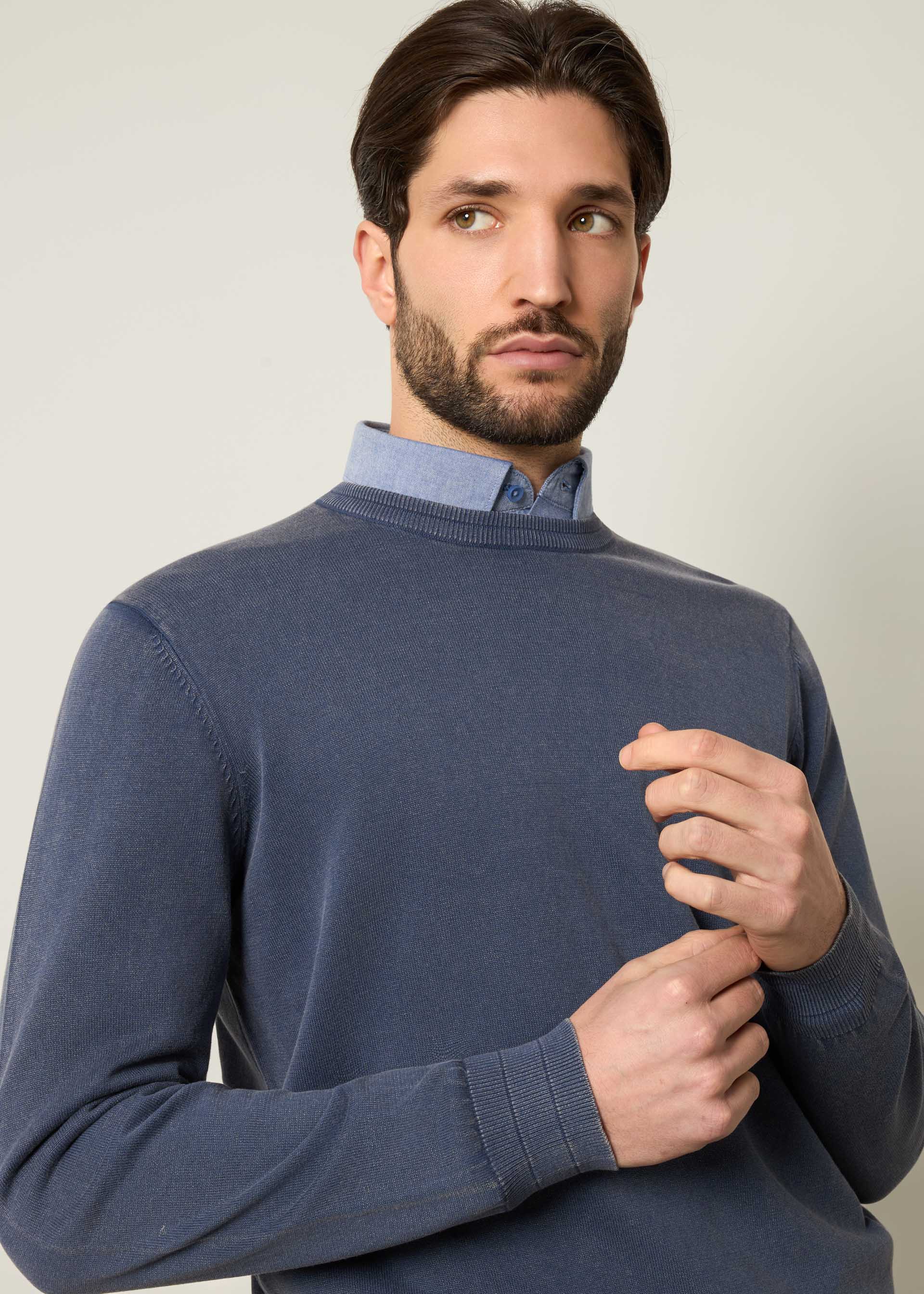 Pullover in puro cotone stone wash