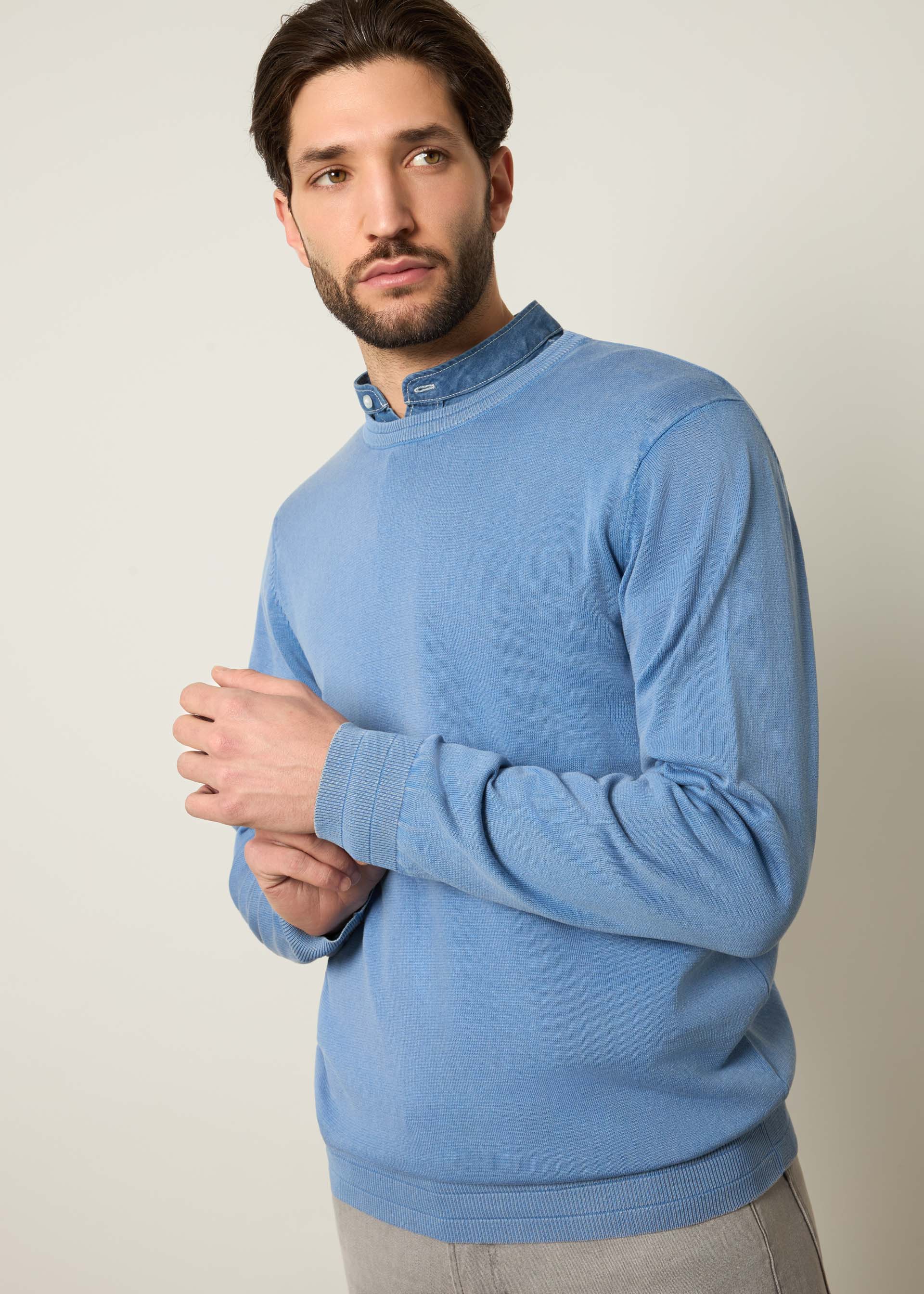 Pullover in puro cotone stone wash