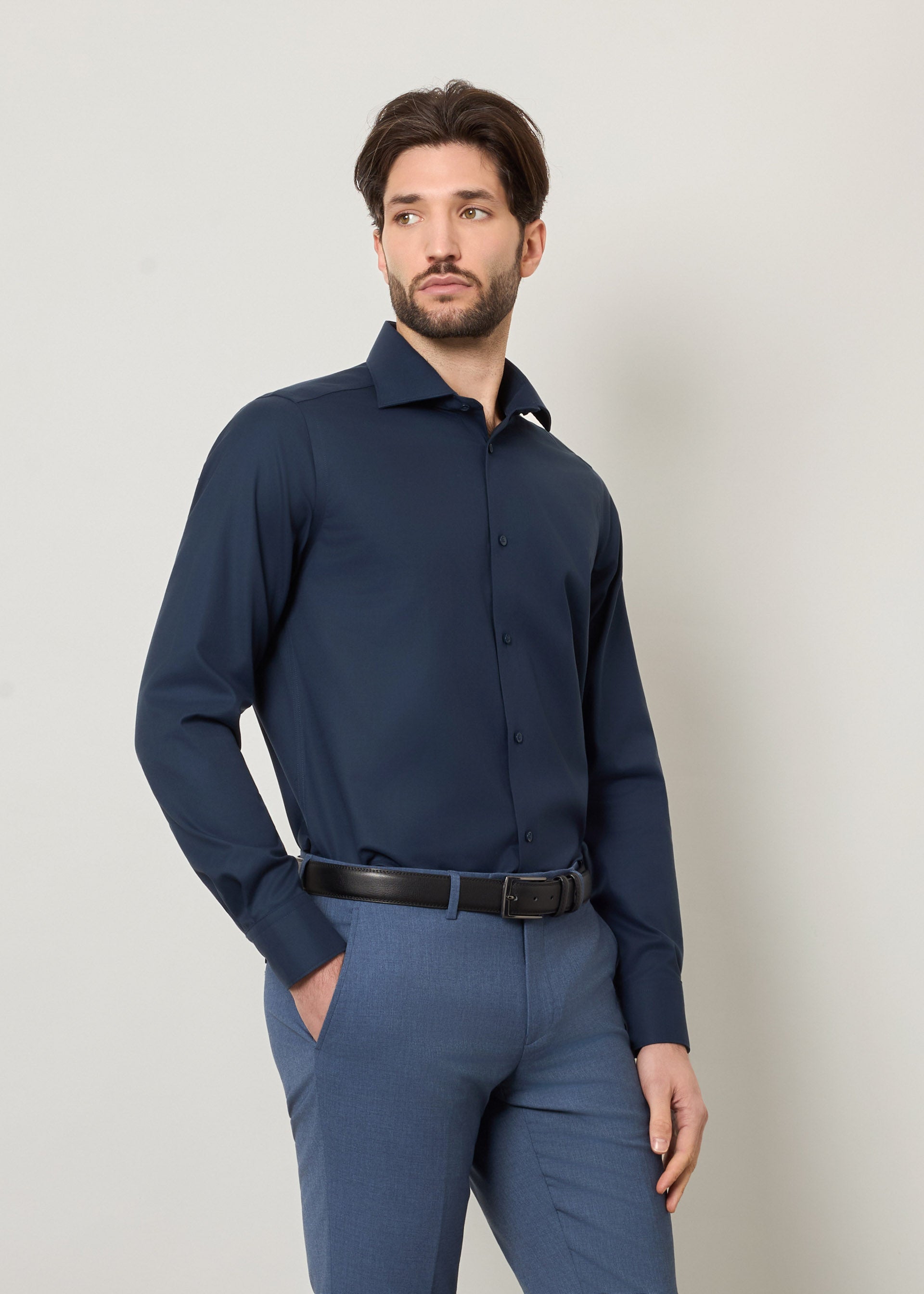 Camicia slim in cotone no stiro