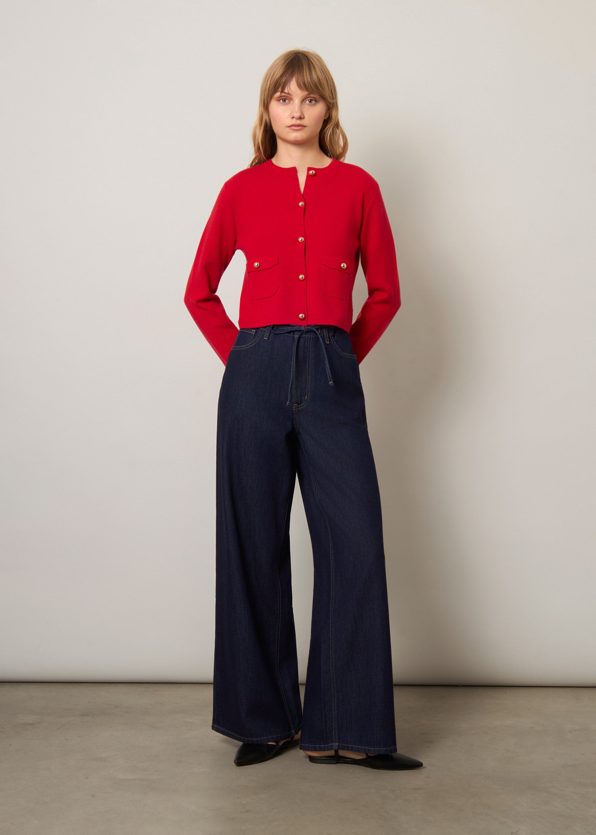 Jeans wide leg con coulisse