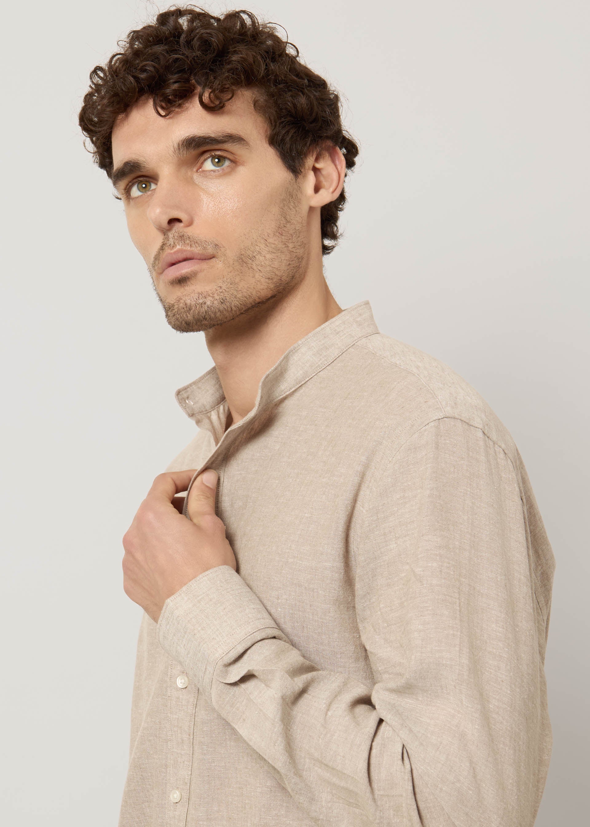 Camicia alla coreana in lino e cotone
