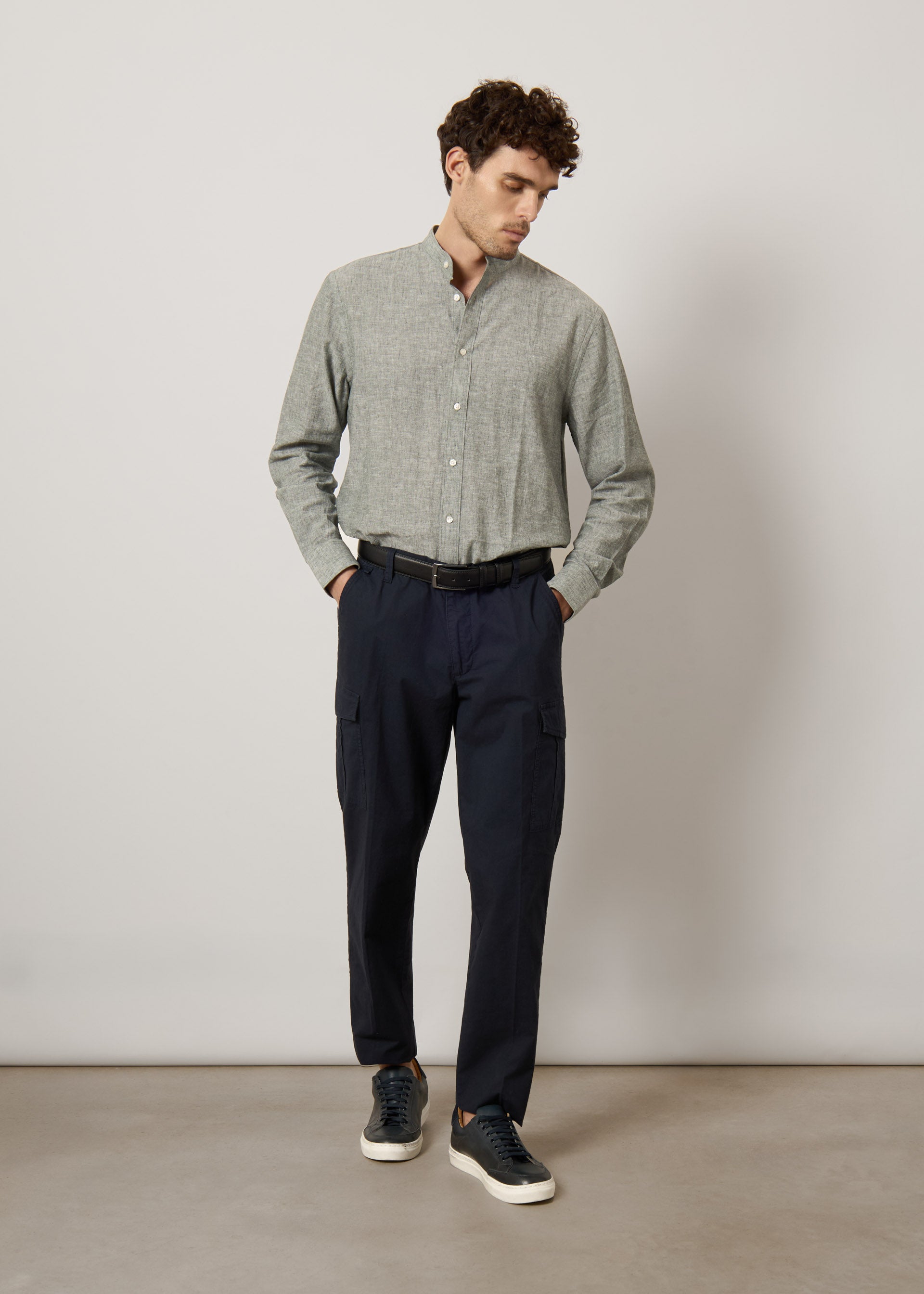 Camicia alla coreana in lino e cotone
