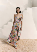 Abito lungo in raso stampato