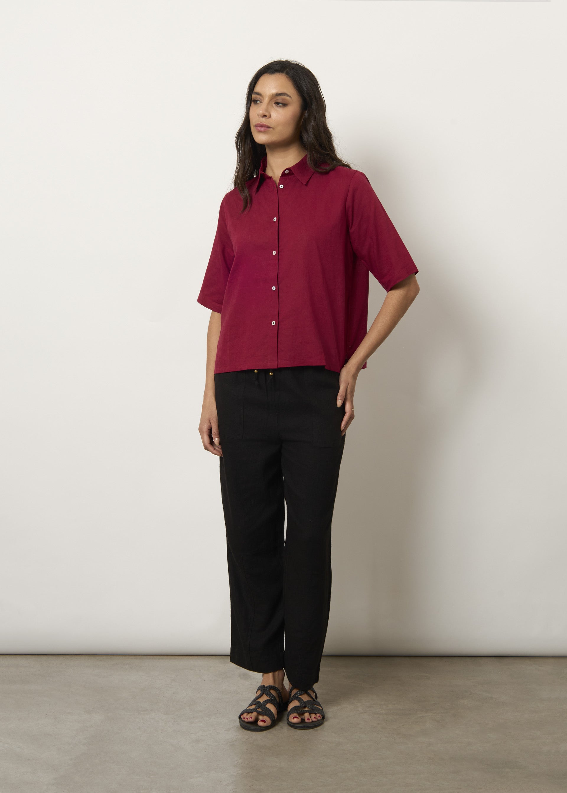 Camicia in misto lino maniche corte