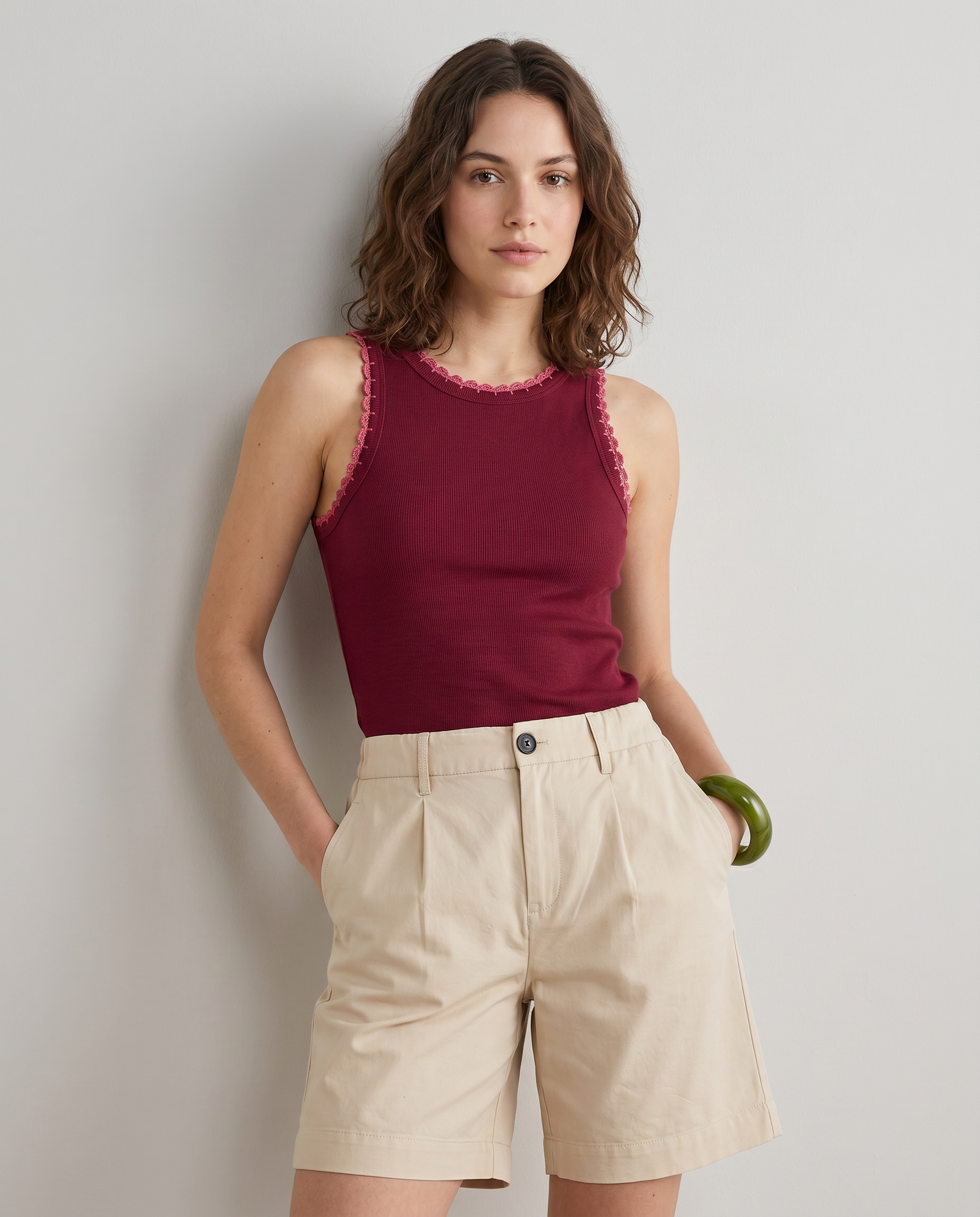 Top in costina di cotone elasticizzata