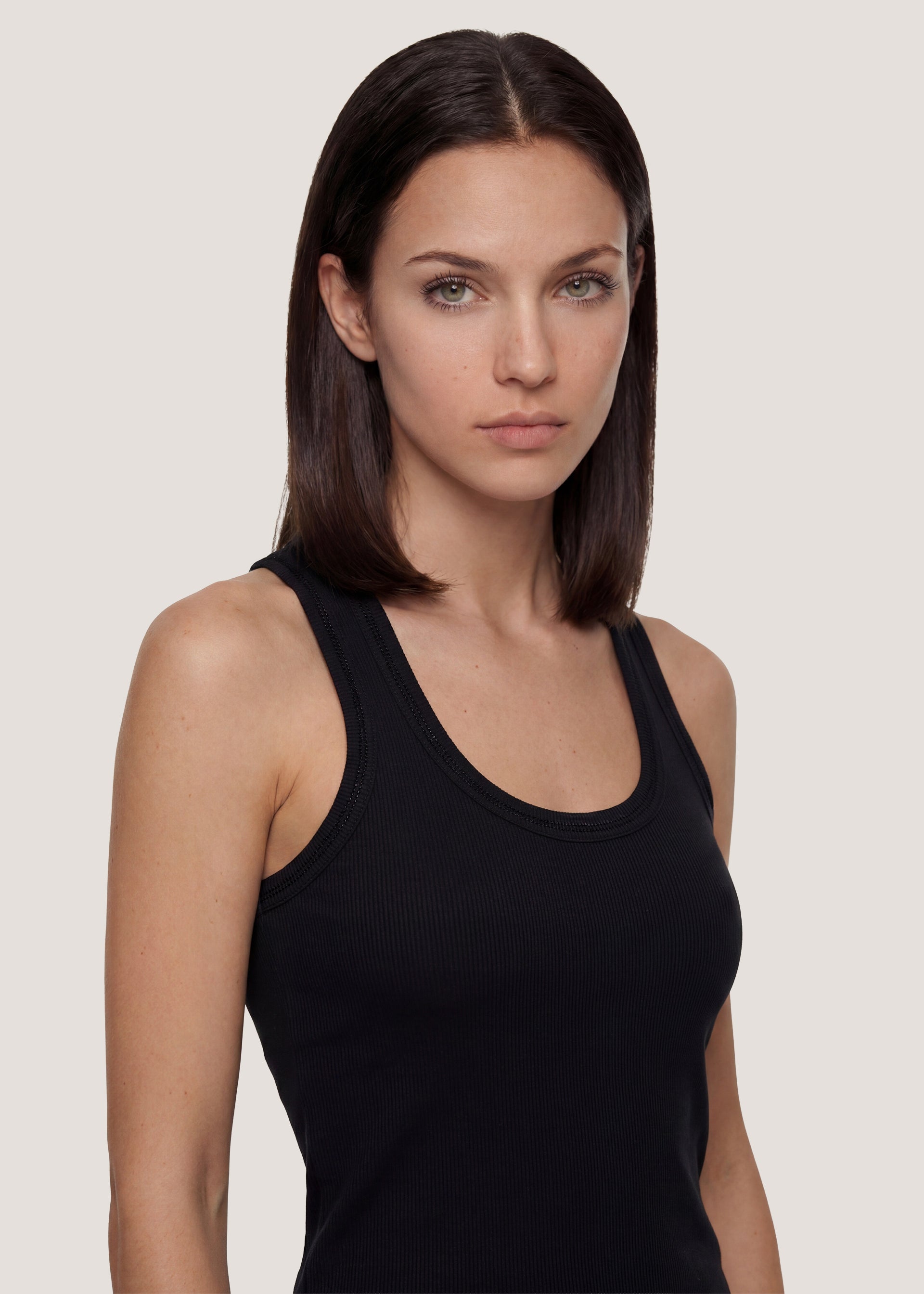Top in costina di cotone con strass