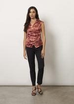 Blusa in satin stampa foglie