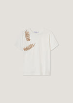T-shirt in cotone ricamo e pailettes