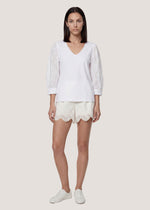 Blusa 100% cotone maniche sangallo