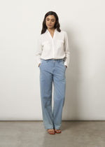Jeans ampio a vita alta in puro cotone