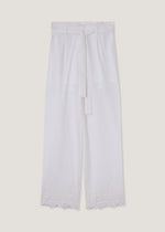 Pantaloni in puro cotone con sangallo