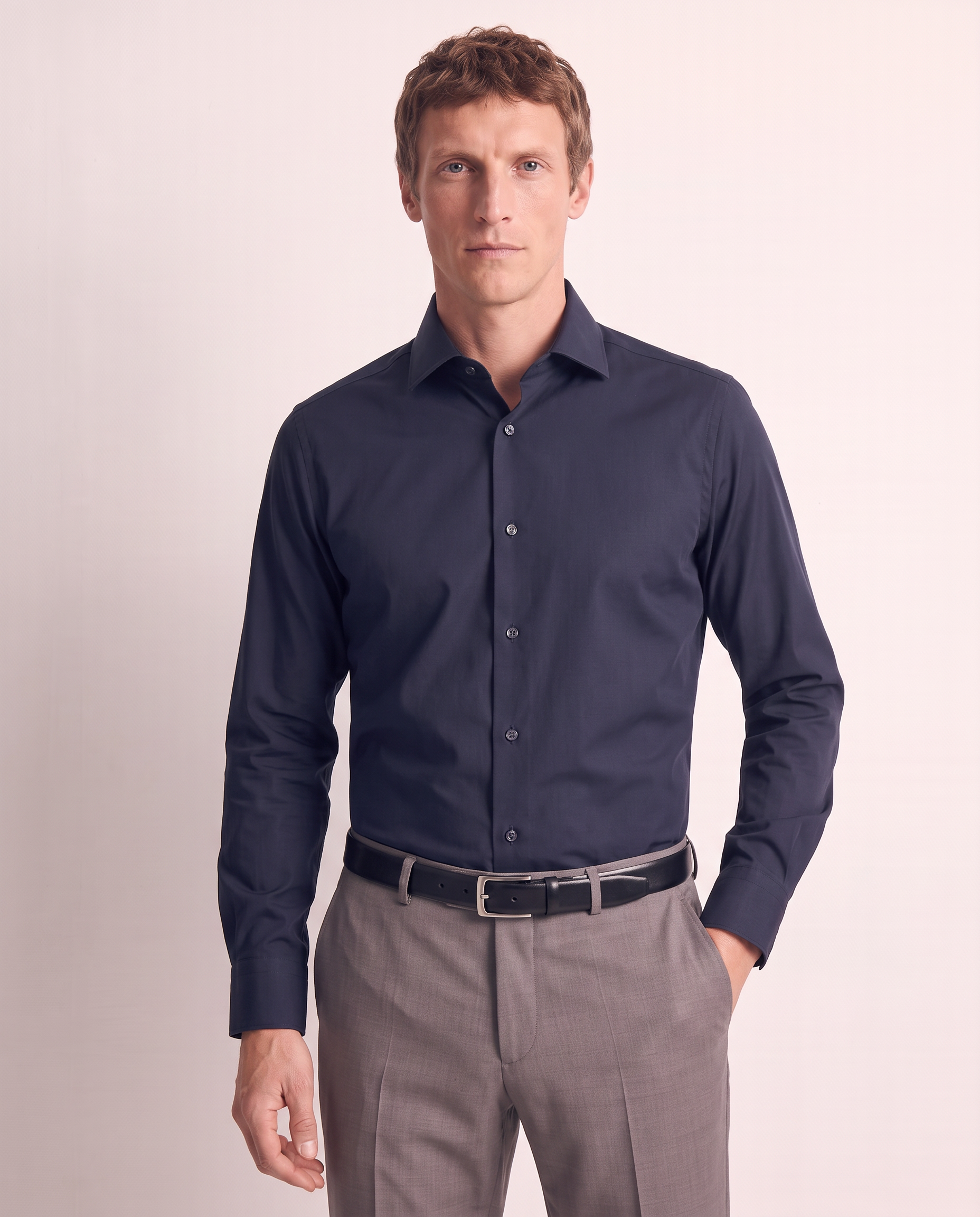 Camicia no stiro aderente in twill