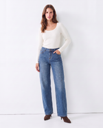 Jeans vita alta con strass