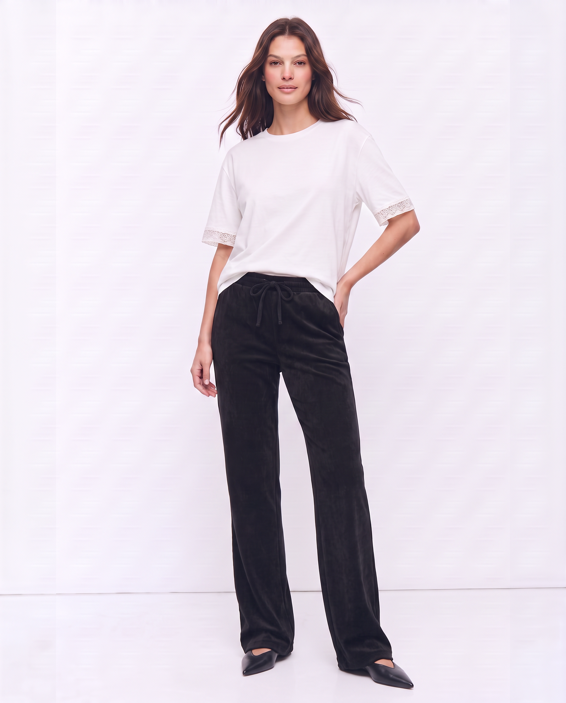 Pantaloni con coulisse in velluto a coste