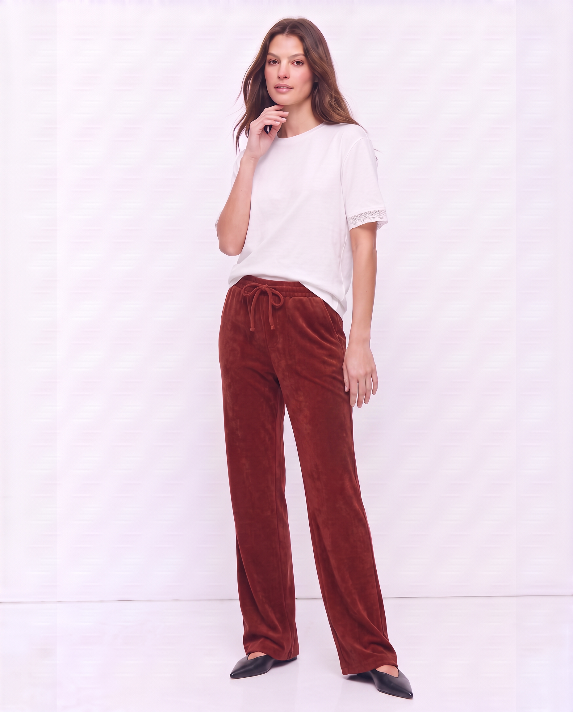 Pantaloni con coulisse in velluto a coste