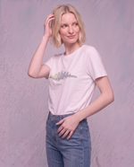 T-shirt girocollo con stampa e strass