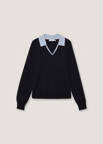 Pullover scollo V inserto camicia