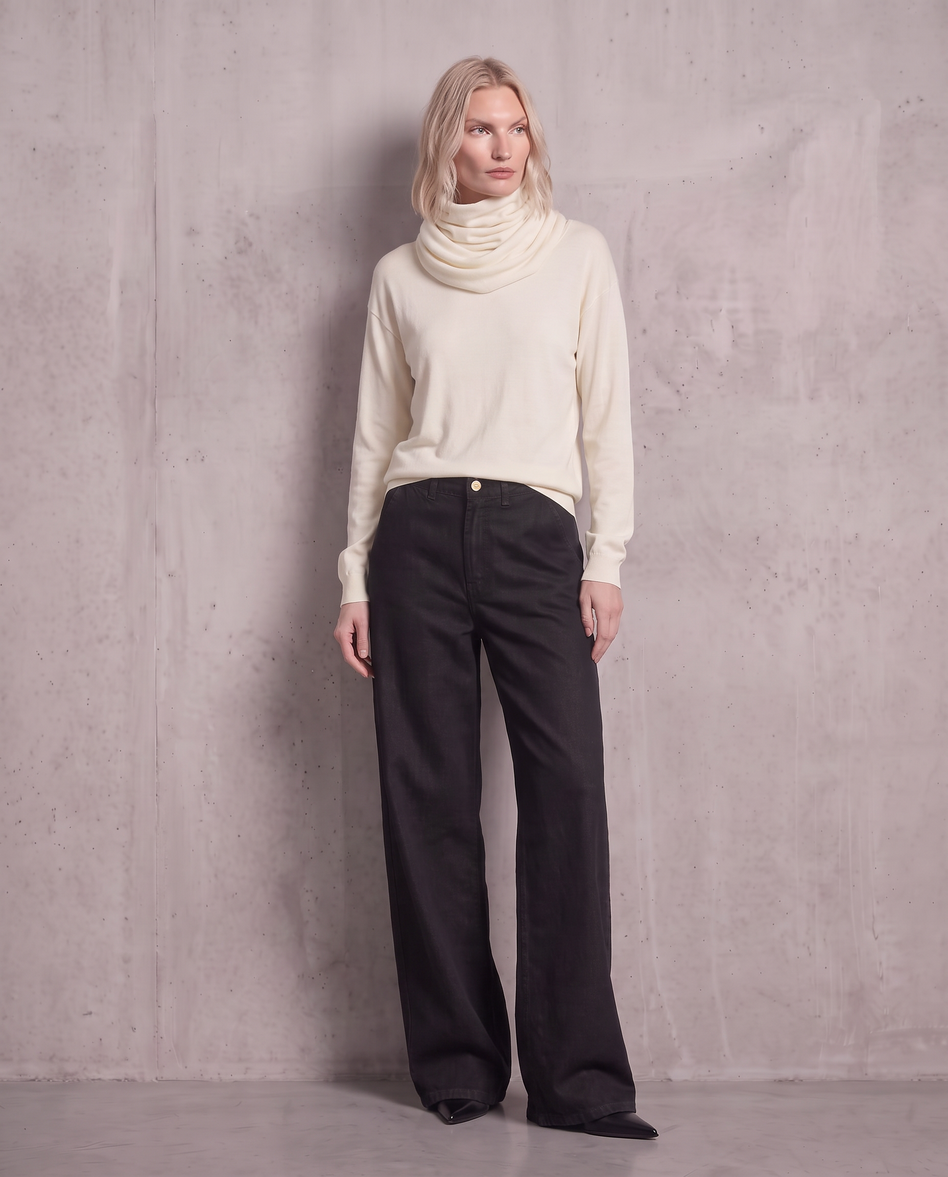 Pullover con sciarpa in misto lana