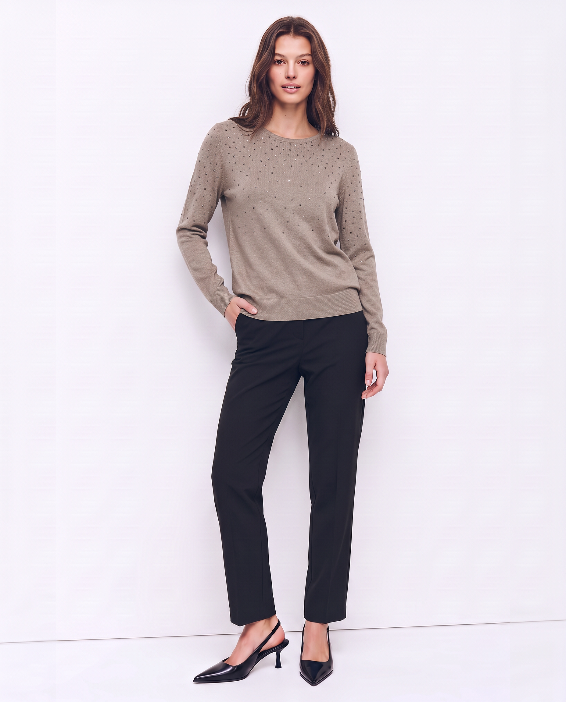 Maglia con strass a maniche lunghe