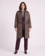 Cappotto con motivo check e cintura