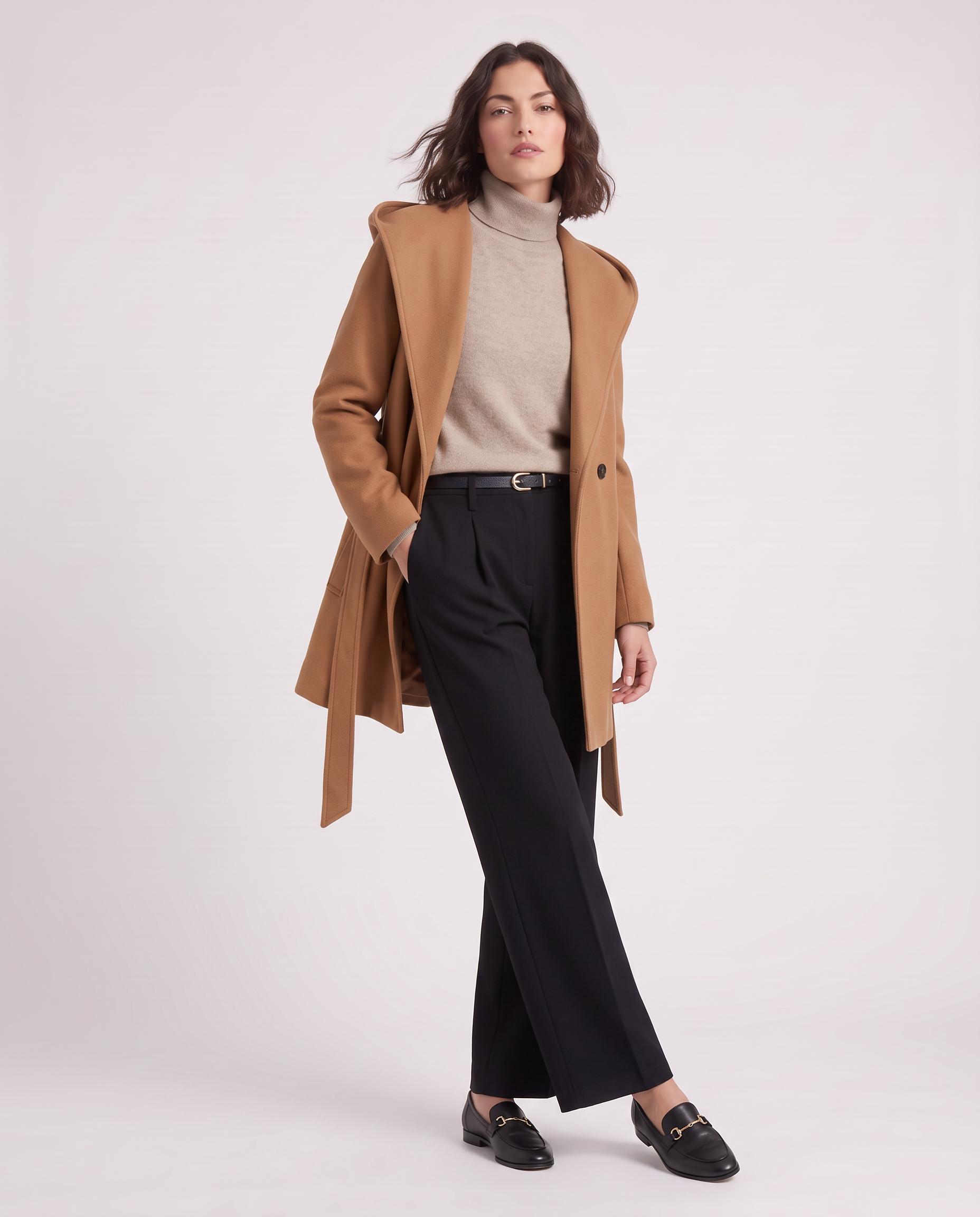 Cappotto con cappuccio e cintura