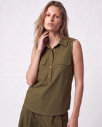 Blusa in misto lino con colletto polo
