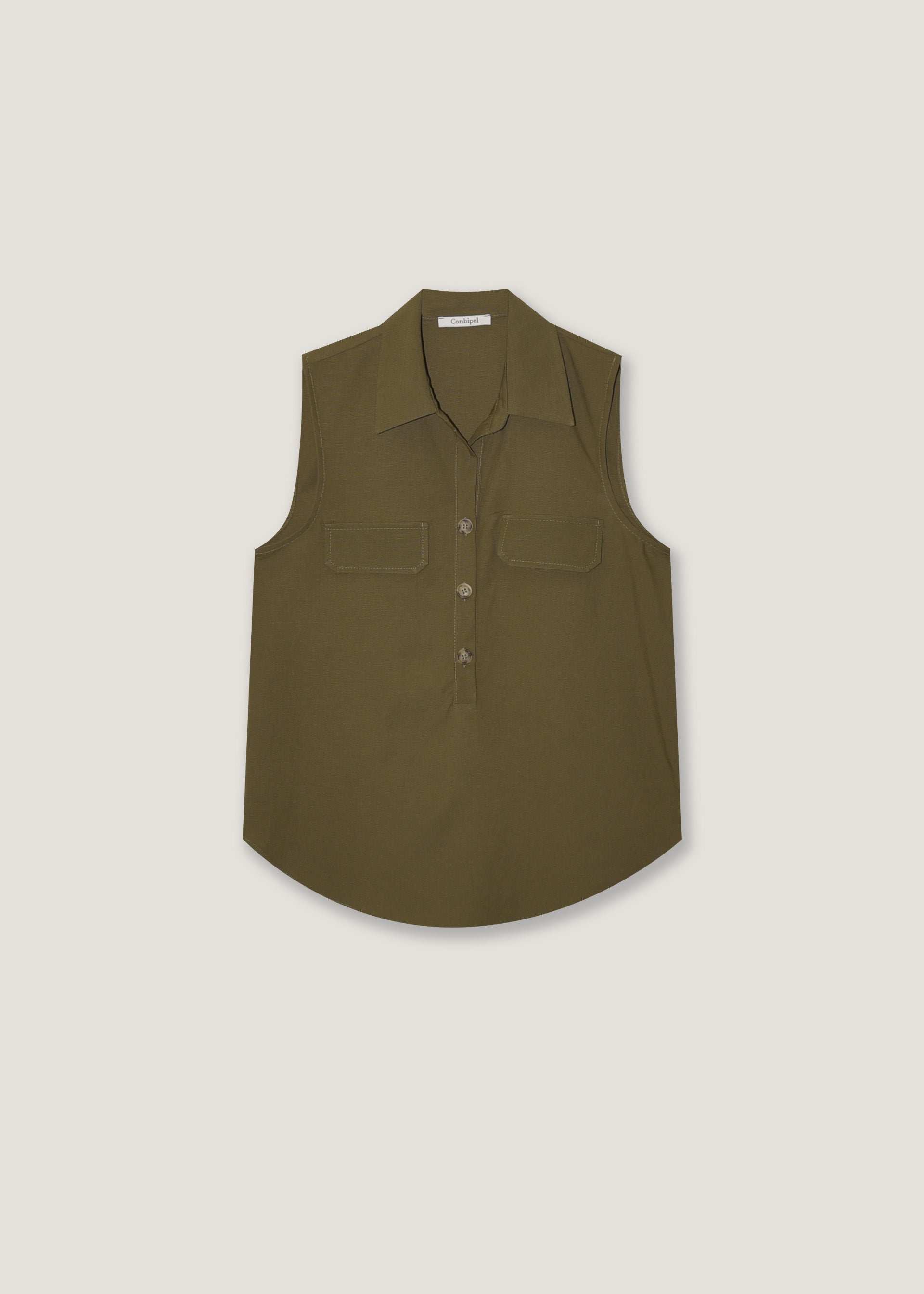 Blusa in misto lino con colletto polo