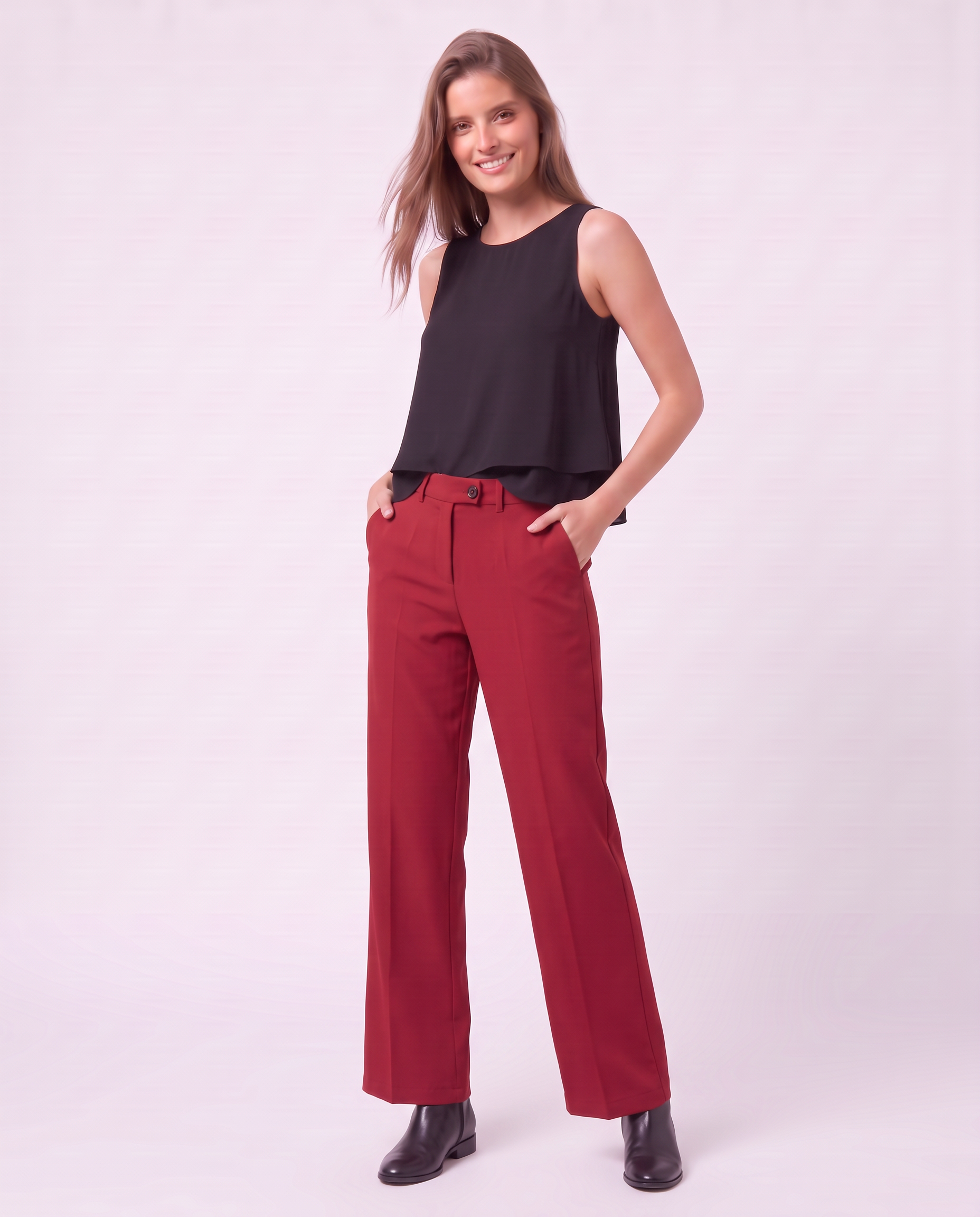 Pantaloni dritti in poliestere e viscosa
